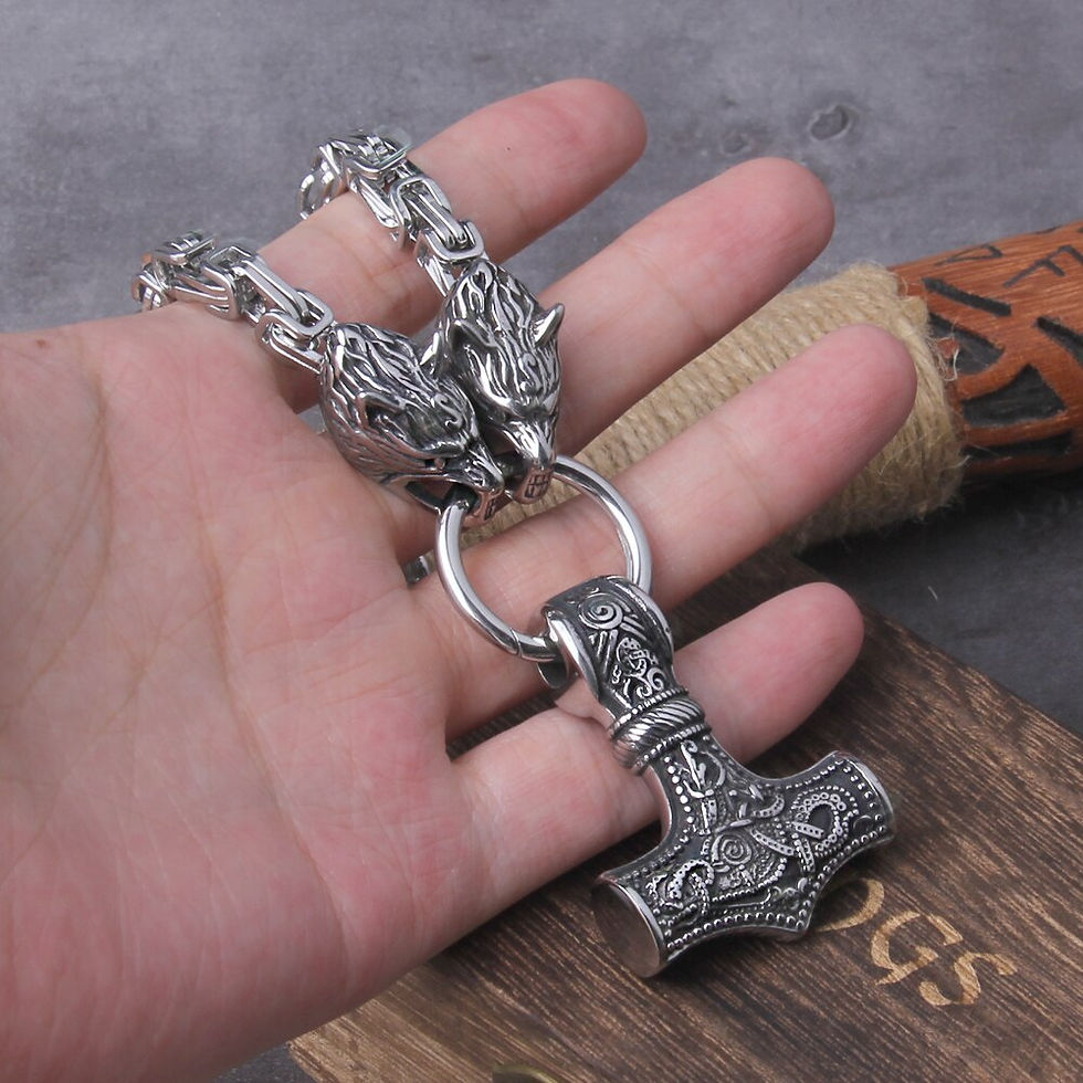 Miniatiūra: Viking Thor Thor hammer pendant necklace titanium steel wolf head chain