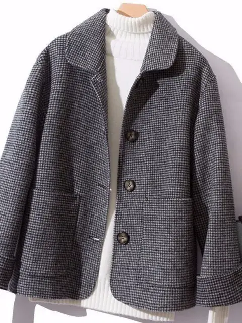 Thumbnail: 2023New Short Woolen Coat Plaid Fashion Autumn Jacket