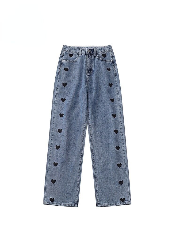 縮圖：2023 New Wide Leg Jeans Women Heart Printing Vintage Harajuku Loose Casual