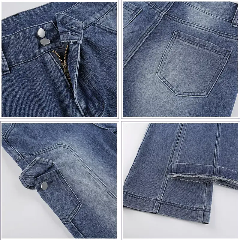 Pikkukuva: Low Waist Wide Leg Jeans Pockets Cargo Pants Women Aesthetic Denim Trousers