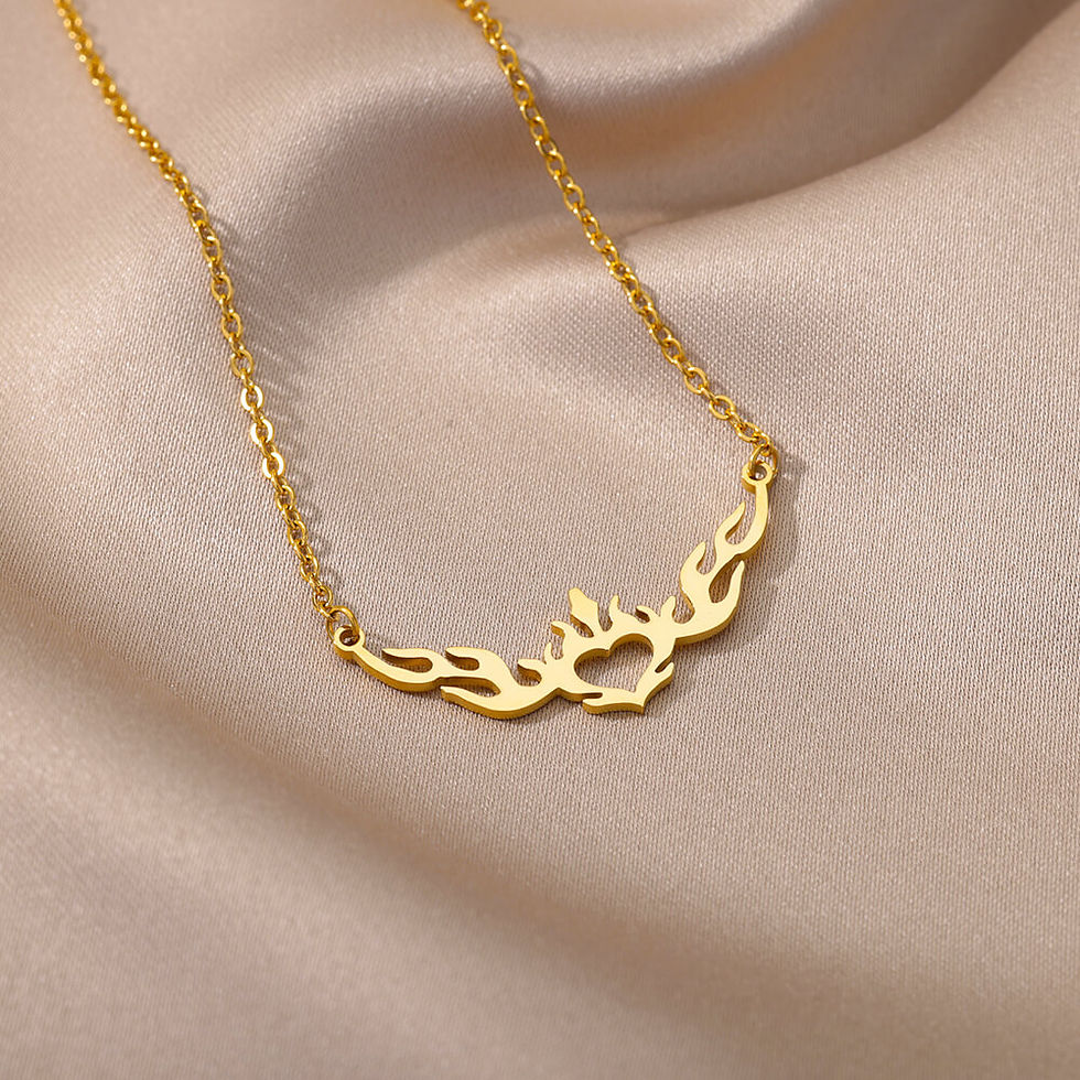 Miniatura: Hollow Heart Flame Wings Necklaces For Women Stainless Steel Gold Plated