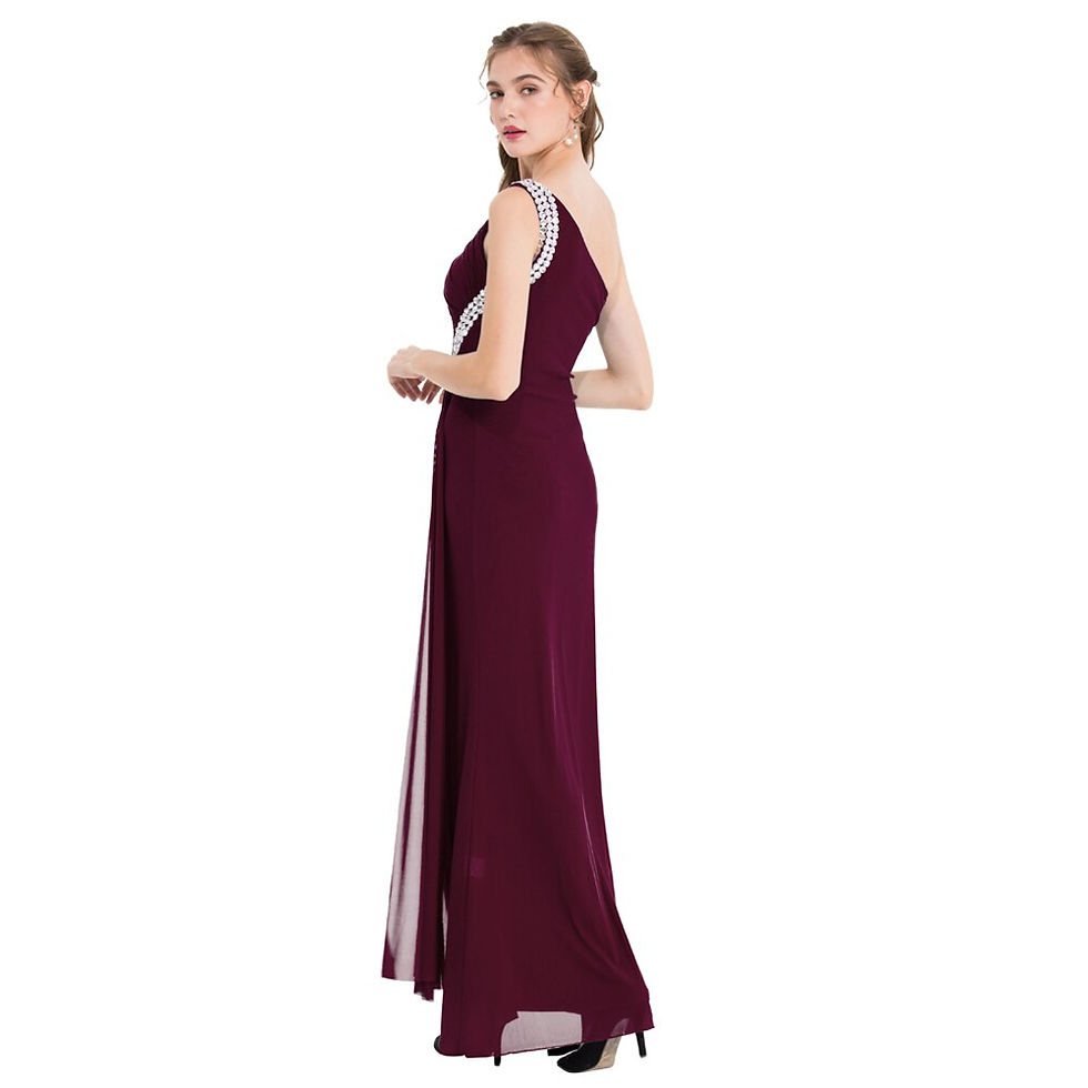 Thumbnail: Wedding Guest Gown Angel-fashions One Shoulder Split Evening Dress Long
