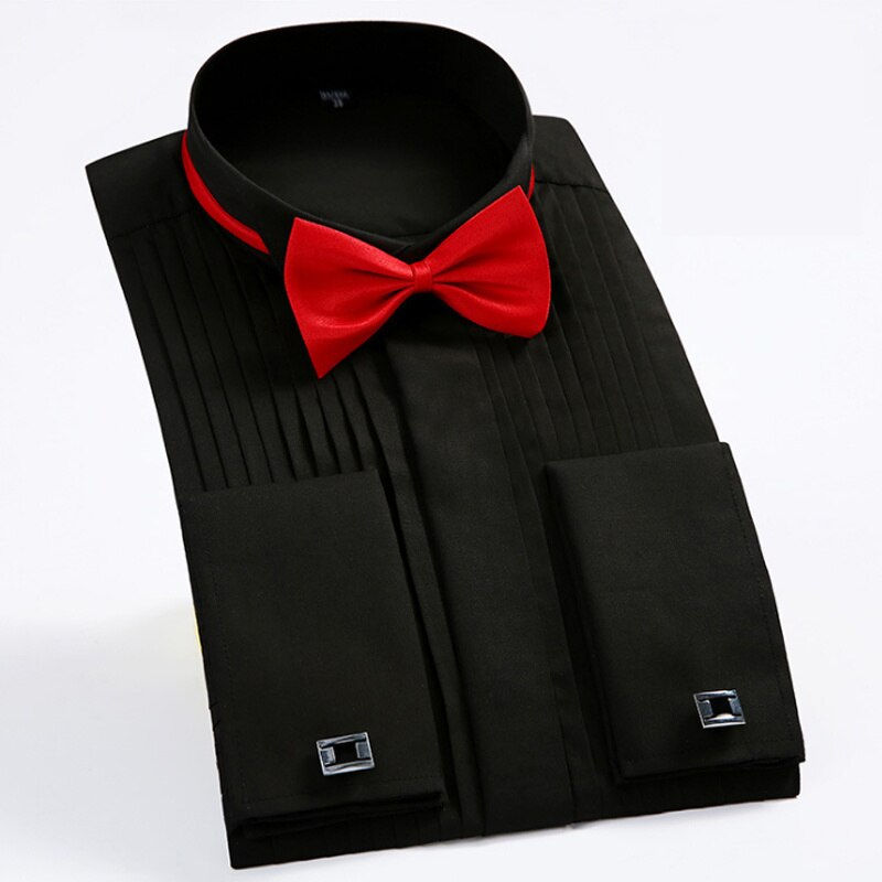 Thumbnail: Classic Wined Collar Dress hMen's Wingtip Tuxedo Formal Shirts wit Red Black