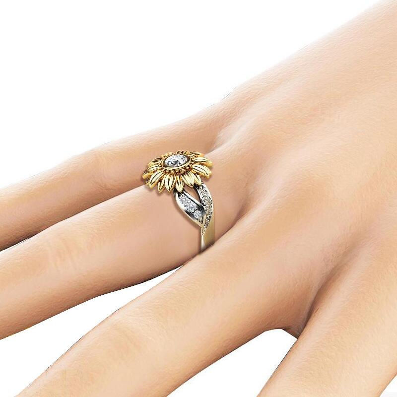 Thumbnail: Uloveido 925 Sterling Silver Ring Two Tones Gold Sunflower Rings 925s Fine
