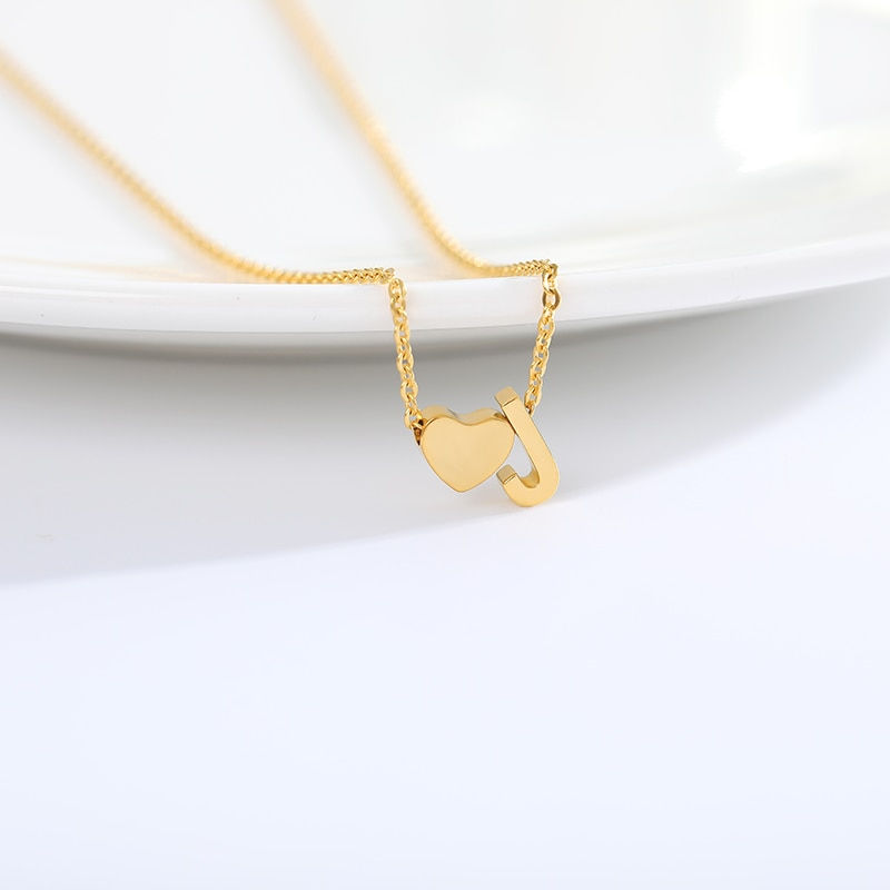 Thumbnail: A-Z Letter Heart Initial Necklaces For Women Gold Color Stainless Steel Necklace