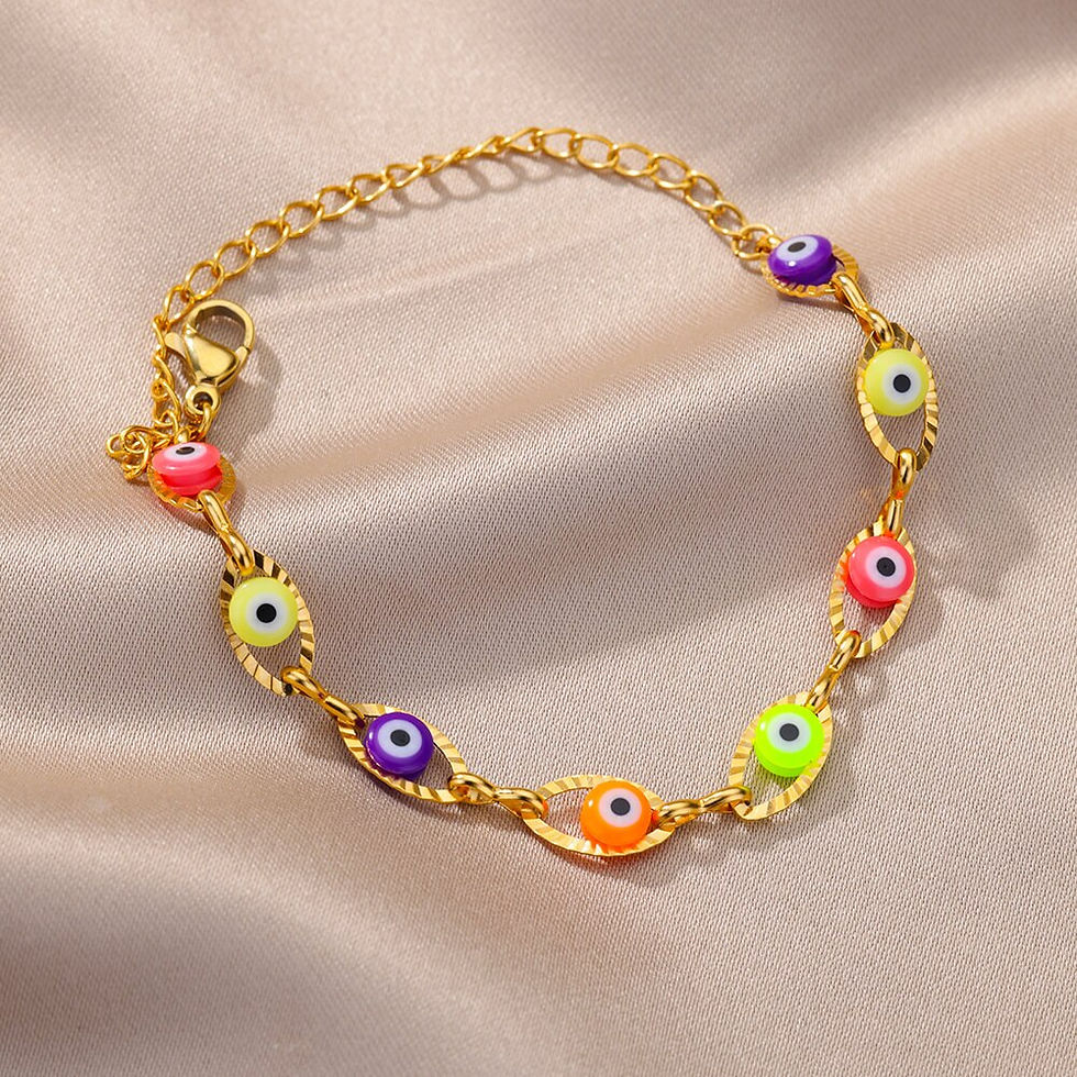 Thumbnail: Fashion Oval Evil Blue Eye Charm Bracelet Stainless Steel Colorful Enamel Lucky