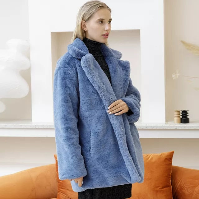 Thumbnail: Coats Women 2021 Winter Top Fashion Pink FAUX Fur Coat Elegant Thick Warm