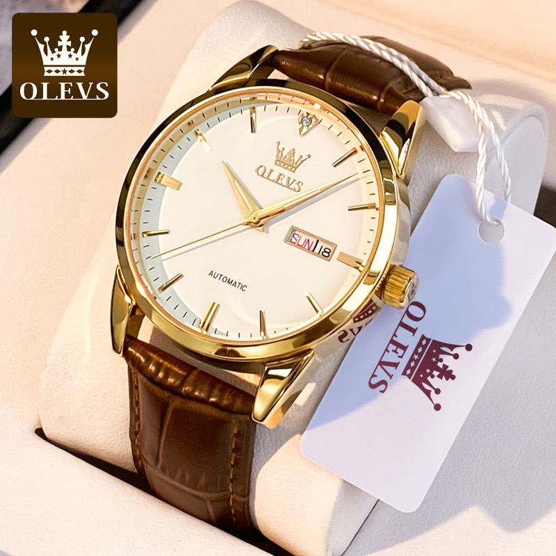 Thumbnail: OLEVS Mechanical Men's Watches Leather strap Classic Waterproof Business
