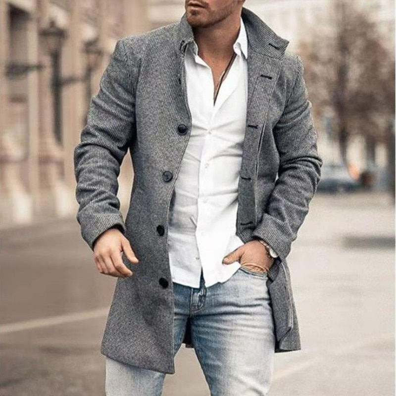 Thumbnail: Mens Wool Blends Jacket Spring Autum Trench Overcoat Warm Wool Outwear