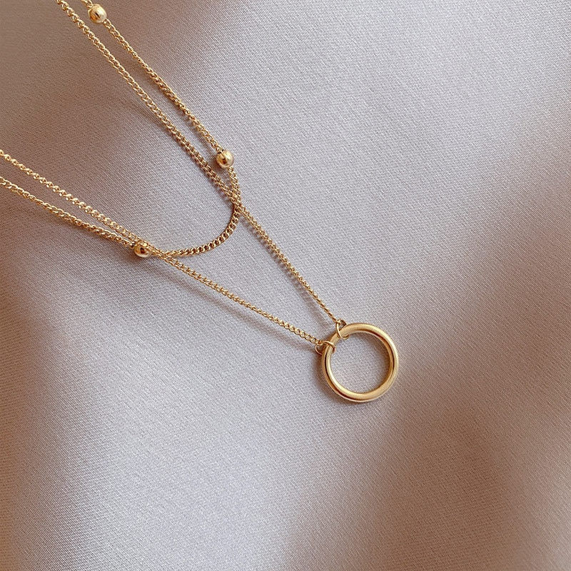 Miniatura: New Trend Stainless Steel Double Layer Bead Annulation Pendant Necklace For