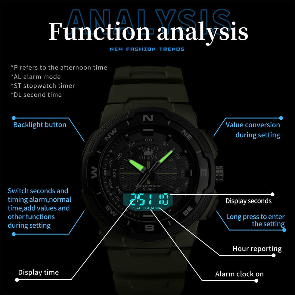 ภาพขนาดย่อ: OLEVS Men's Watches Top Brand Original Electronic Wristwatch 50m Waterproof