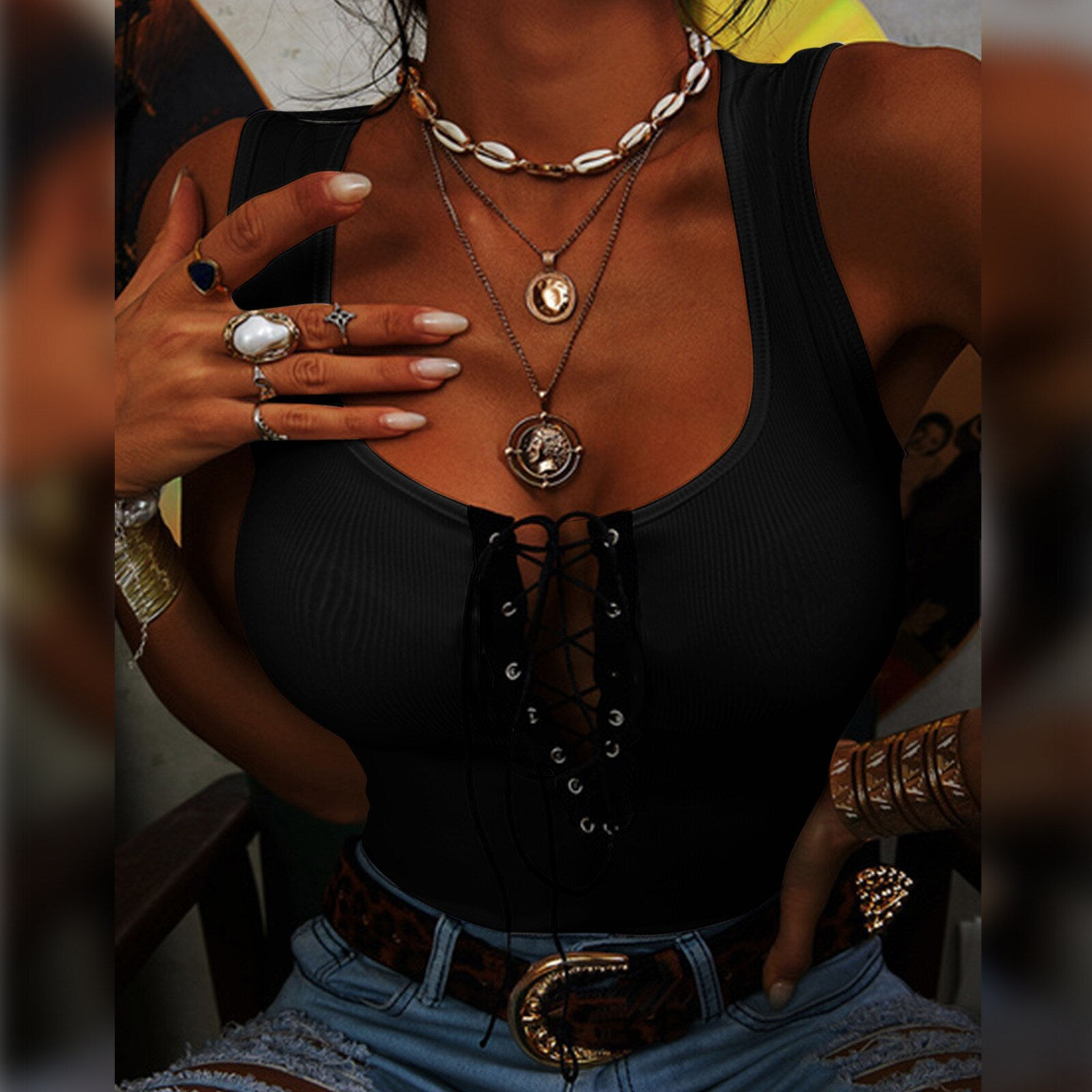 Camisole Crop Tank T Blouse Vest Tops Lace Cold Shoulder Top Backless Tops