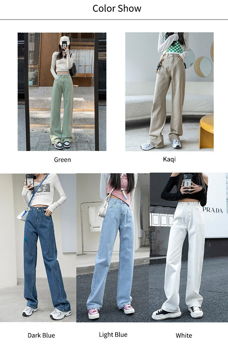 Thumbnail: Green Women Jeans High Waist Loose Straight Leg Femme Jean 2022 Spring