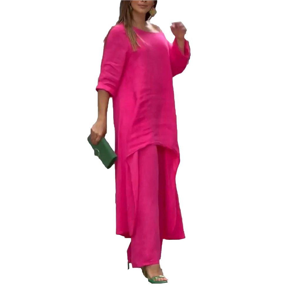 Thumbnail: 2pcs/set Loose Solid Two Piece Sets Cotton Linen Straight Pants Ladies Suit
