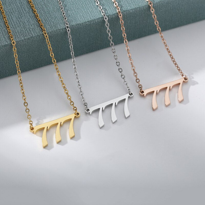 サムネイル： Old English Angel Number Necklaces For Women Men Gold Color Stainless Steel