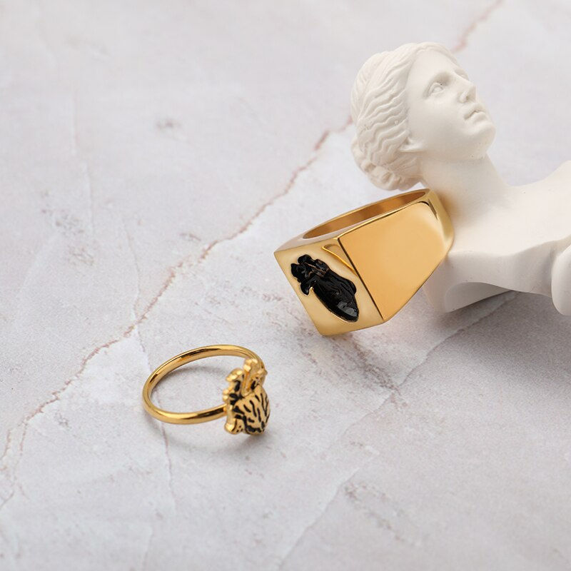 Thumbnail: Puzzle Couple Anatomical Heart Pendant Necklace Ring For Women Hip Hop