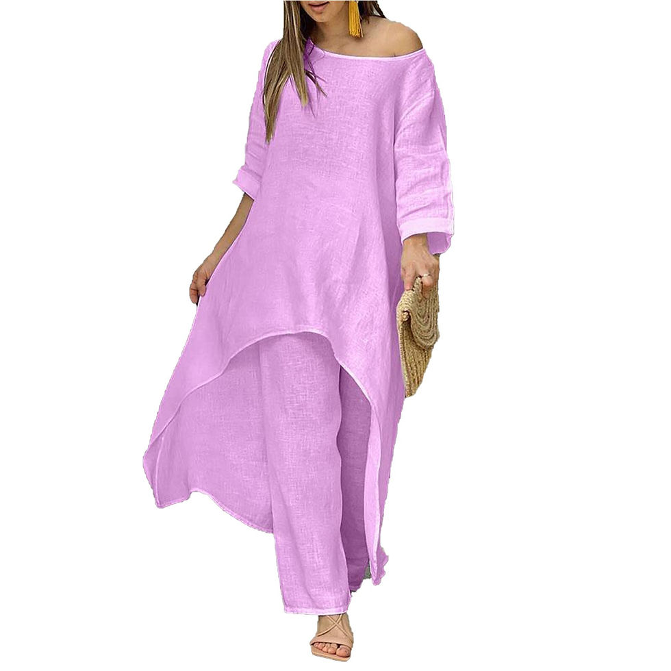 Miniatura: 2pcs/set Wide Leg Pants Outfits Cotton Linen Women Irregular Suit Oversize