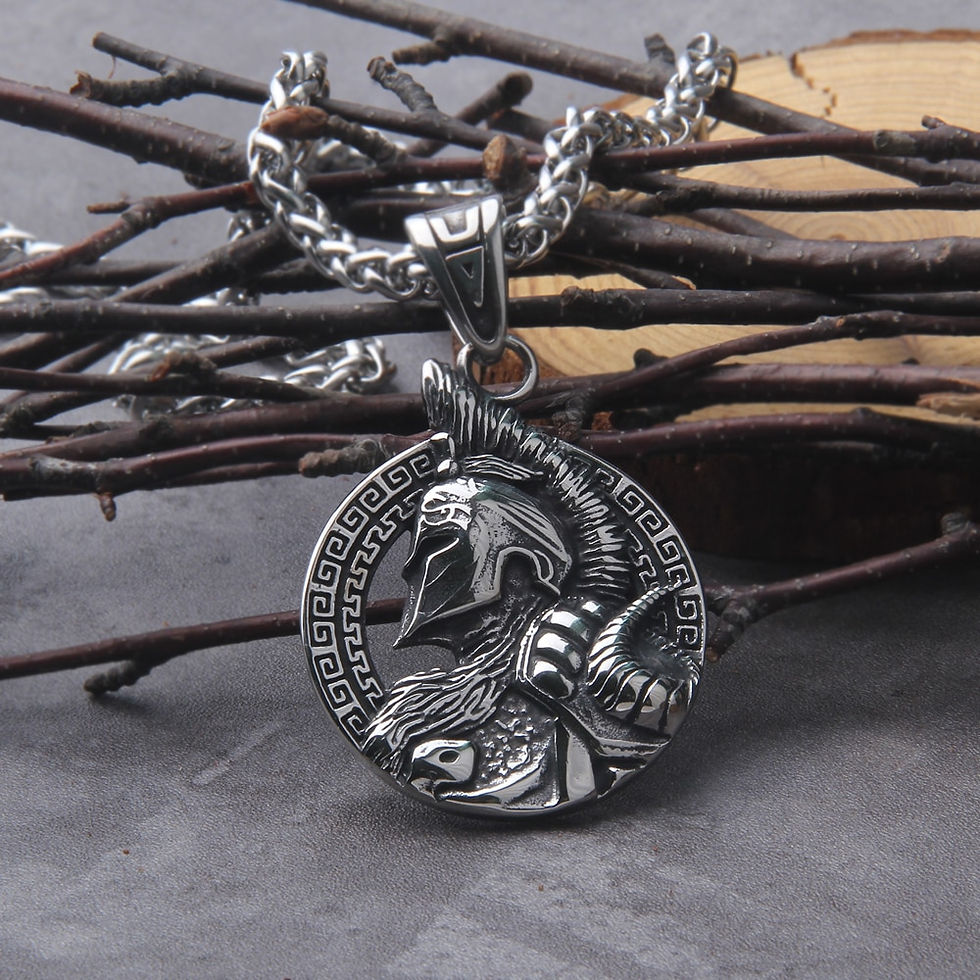 섬네일: Never Fade Sparta Helmet  pendant necklace with wooden box as men gift