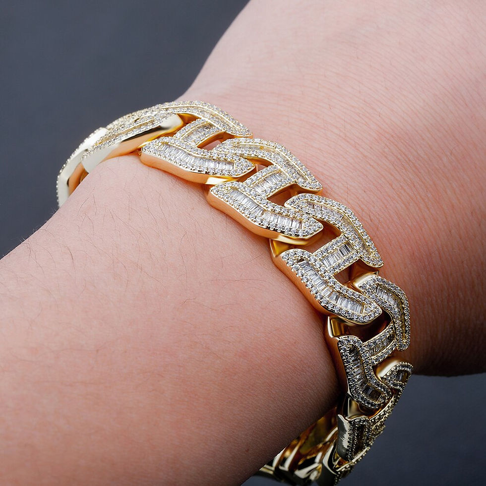 Thumbnail: TOPGRILLZ Mens Bracelet 16mm Prong Baguette Curb Chain High Quality Iced