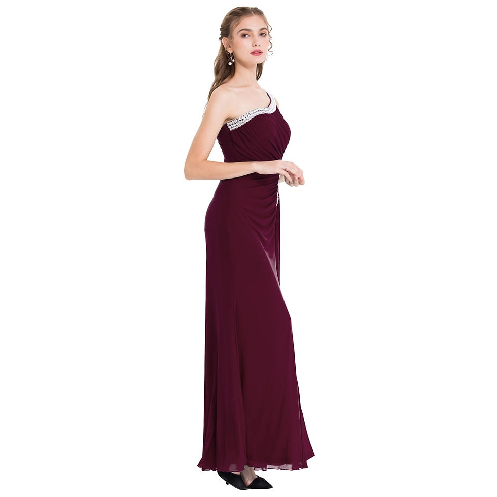 Thumbnail: Wedding Guest Gown Angel-fashions One Shoulder Split Evening Dress Long