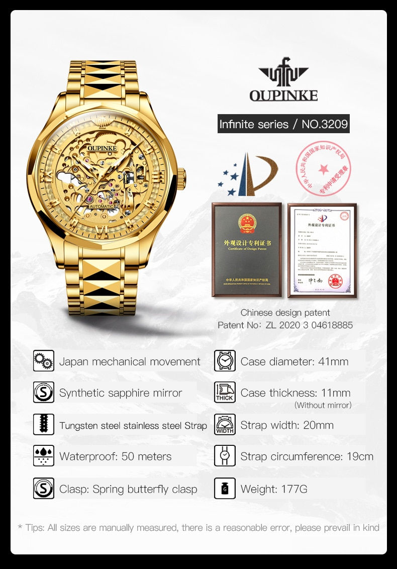 Thumbnail: OUPINKE Japan Movement Automatic Watch for Men Tungsten Steel Skeleton