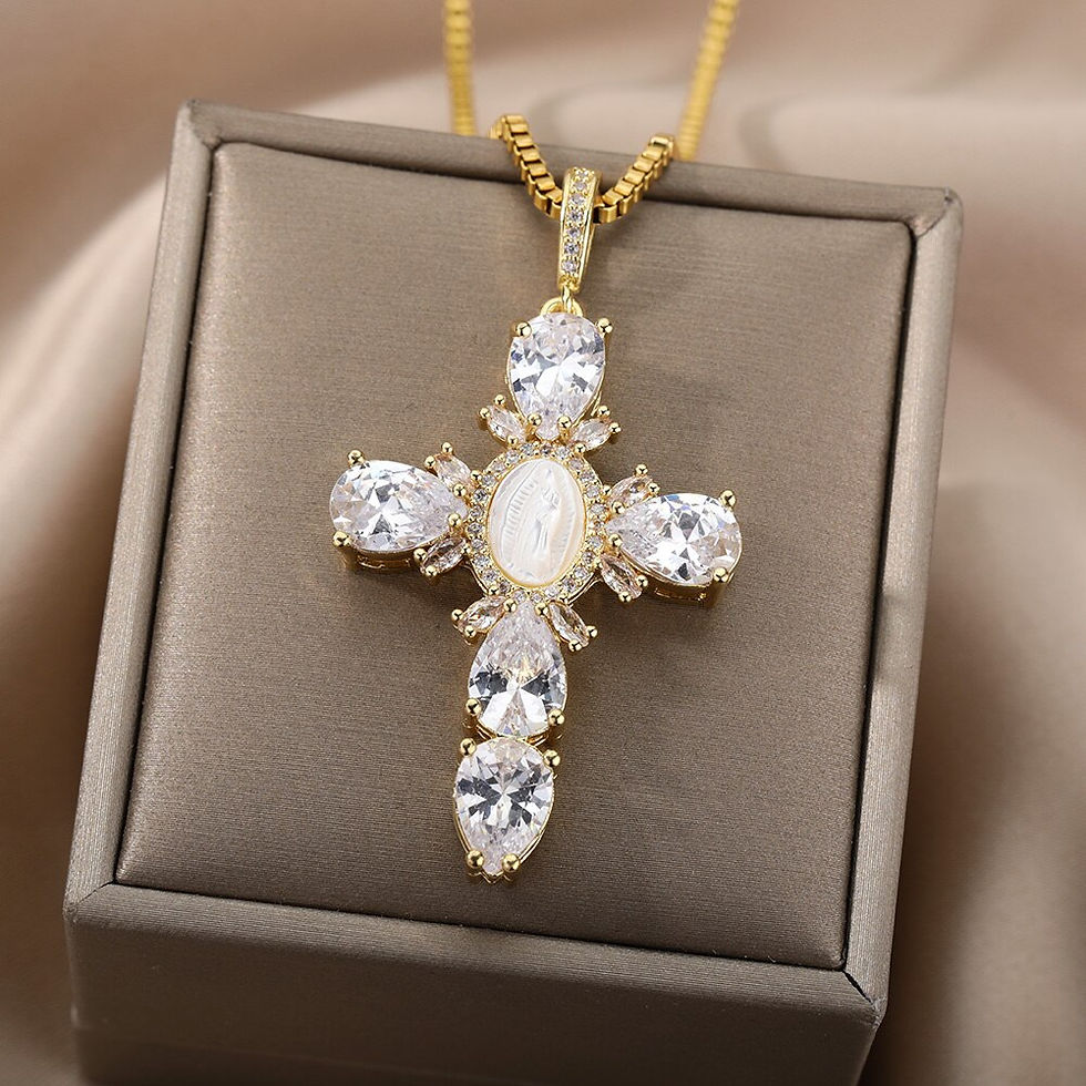 Thumbnail: Cubic Zirconia Virgin Mary Cross Pendant Necklace For Women Staineless Steel