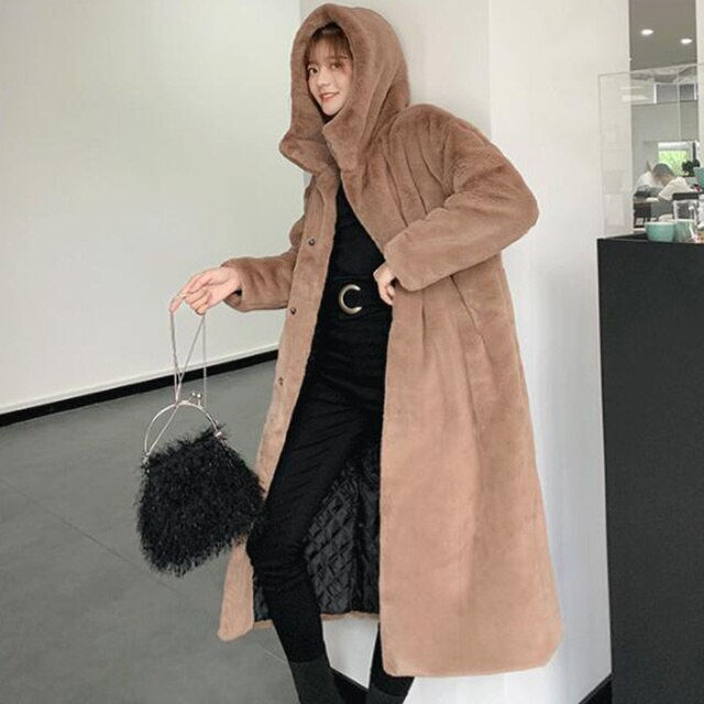 Thumbnail: Winter Women High Quality Faux Rabbit Fur Coat Luxury Long Fur Coat Loose