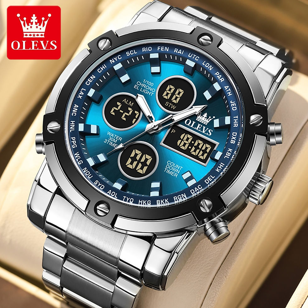 Thumbnail: OLEVS Watch for Men Original Casual Stainless Steel Analog Digital Watches for