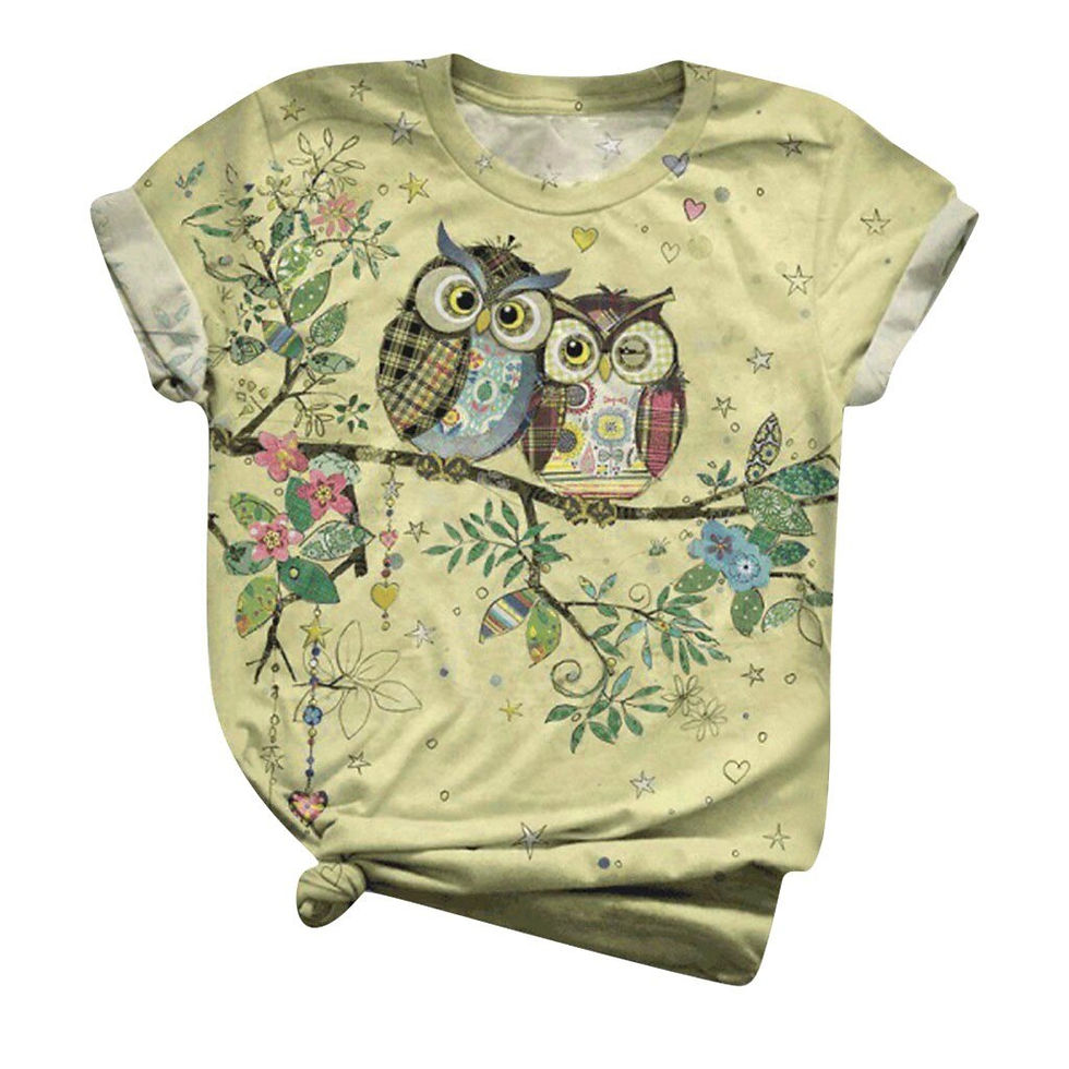 サムネイル： Plus Size Women T-shirt Short Sleeve 3d Animal Bird Printed T-shirts O-neck