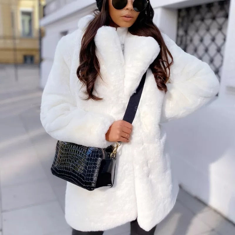 Thumbnail: New Women Winter Warm Faux Fur Coat Thick Women Middle -Long Overcoat