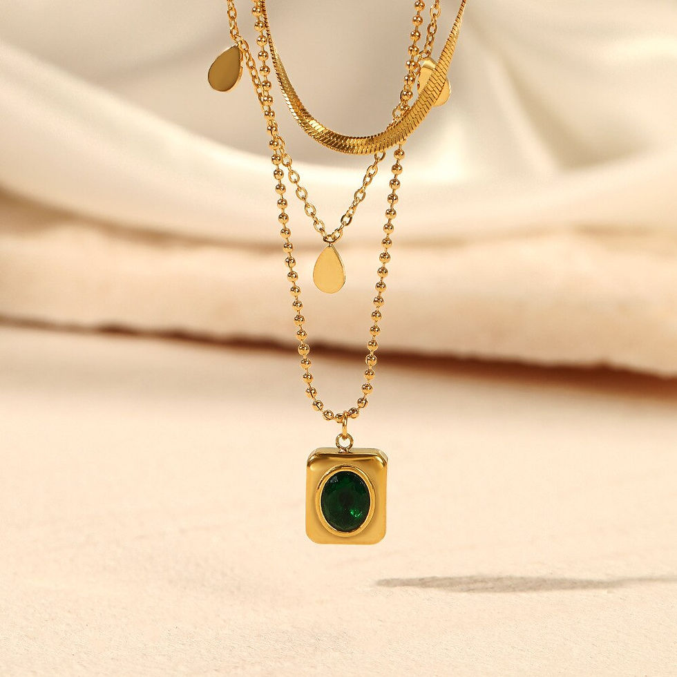 Thumbnail: Multilayer Square Zircon Stone Pendant Necklaces For Women Stainless Steel