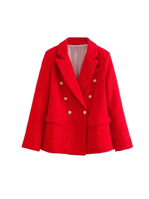 Thumbnail: PTYSIC Beige Tweed Women Blazer Jacket 2022 New Office Lady Solid Color