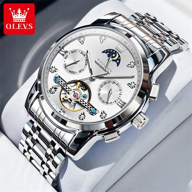 थंबनेल: OLEVS Original Automatic Mechanical Watch Men Tourbillon Stainless Steel Men