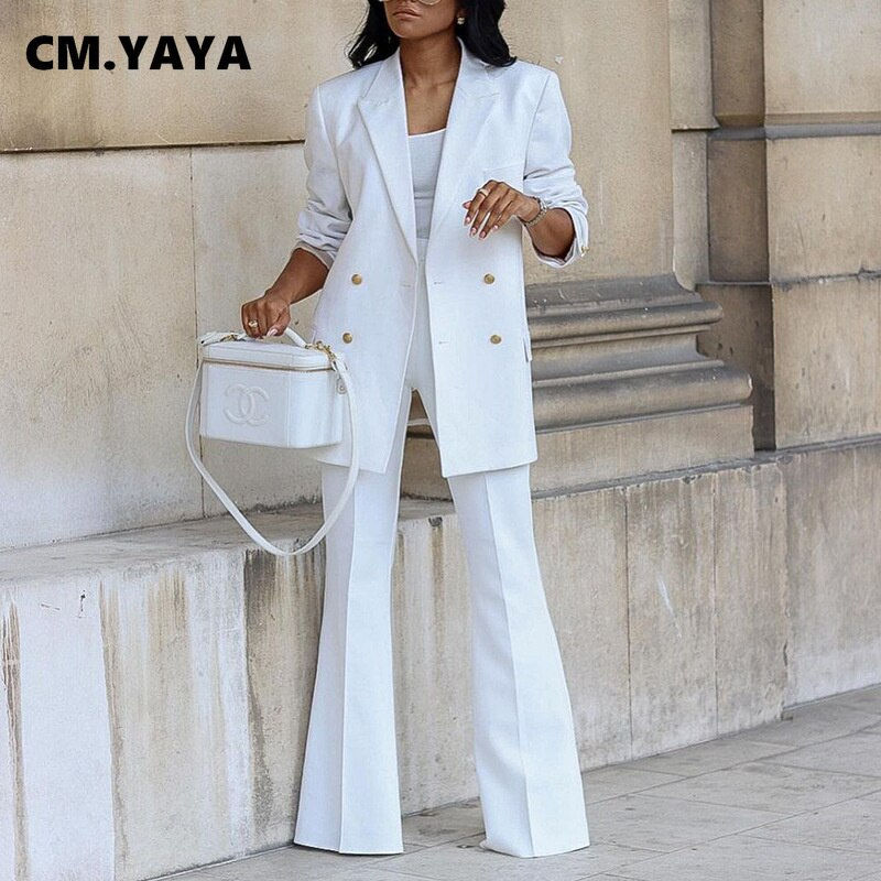 Thumbnail: CM.YAYA Basic Elegant Women's Tracksuit Double Breasted Blazers and Straight
