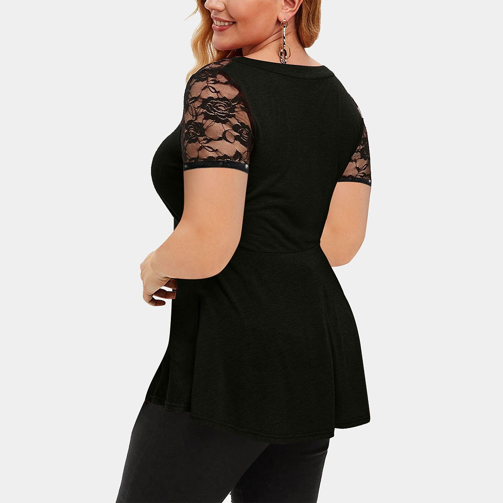Thumbnail: Plus Size Women's Blouse Lace Neckline Casual V Neck Lace Short Sleeve Boho Loo