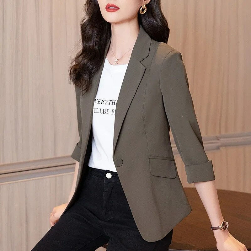 Thumbnail: DAYIFUN Solid Thin Women Blazer 2022 New Long Sleeve Spring Slim Short Suit