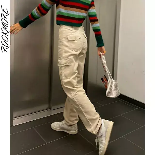 Thumbnail: Casual Baggy Jeans Women's Cargo Pants Pockets Streetwear Mom High Waist