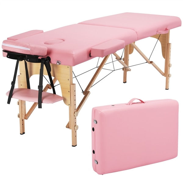 Miniatură: 84" Portable 2 Section Massage Table with Headrest, Armrest, and Hand Pallet