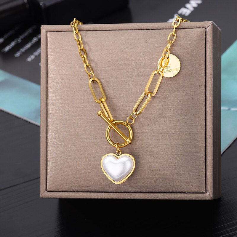 Küçük resim: Fashion Punk Double Layer Thick Clavicle Chain Stainless Steel Gold Color