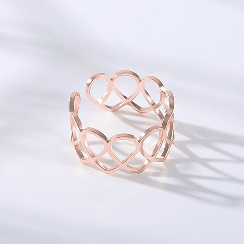 Thumbnail: Stainless Steel Heart Rings For Women Gold Color Adjustable Engagement