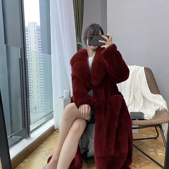 Minijatura: Plus Size 5xl Winter Coat Women Fashion Belt X Long V Neck Thick Warm Faux