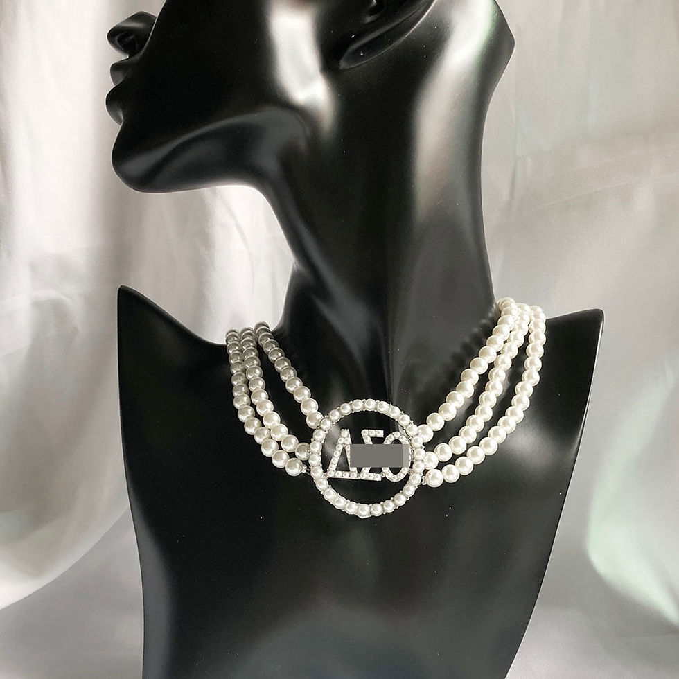 الصورة المصغرة: Handmade Greek Sorority Custom Three Layer White Pearl AEO Letter Necklace