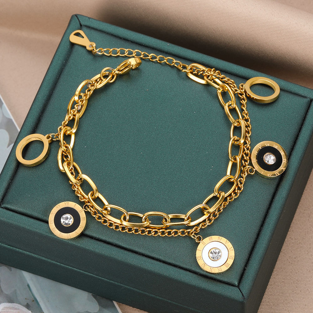 New Luxury Famous Brand Jewelry Gold Color Stainless Steel Roman Numerals