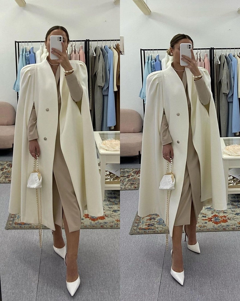 Miniatyrbilde: Women Fashion V-Neck Sleeveless Wool Blend Coat Winter Elegant Chic Solid