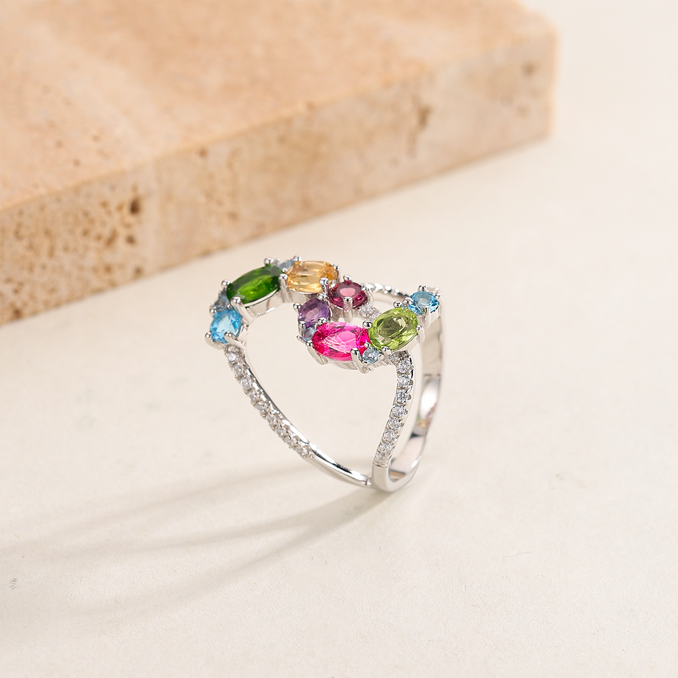 Thumbnail: GEM'S BALLET Birthstone Boho Hippie Ring Multi Gemstone Topaz Citrine Peridot