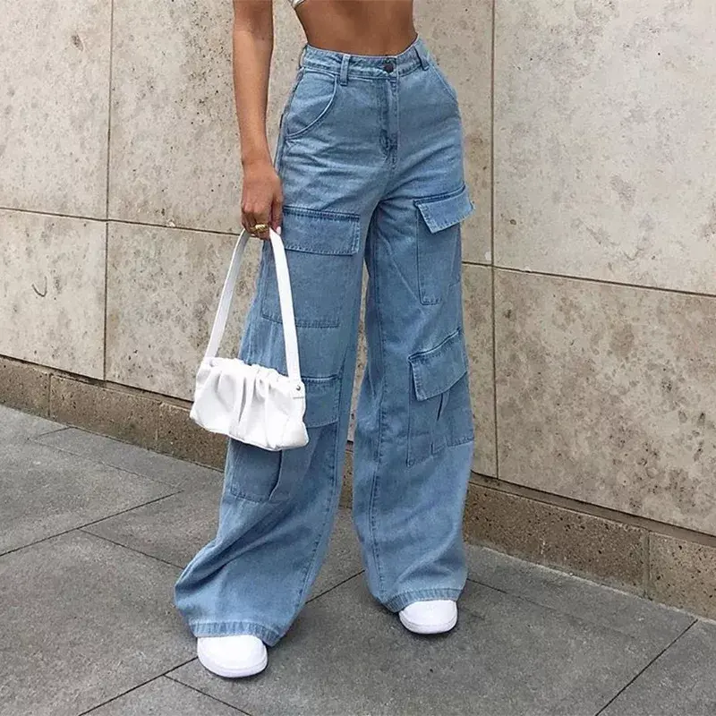 Thumbnail: 90s Y2K Patchwork Wide Leg Mom Jeans Big Pocket Cargo Pants Vintage