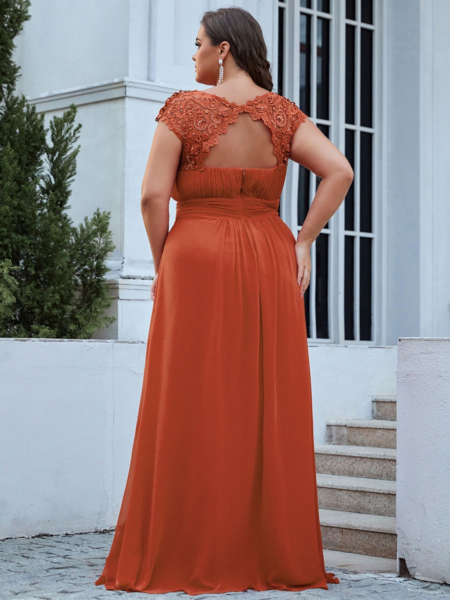 Thumbnail: Ever-Pretty Elegant Floor-Length Lace Cap Sleeve Bridesmaid Dress
