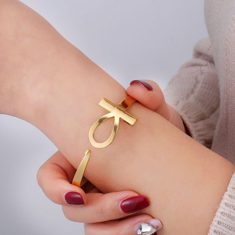 Thumbnail: Egyptian Ankh Bracelet With Key Sliver Color Cross Pharaoh Bracelets Stainless