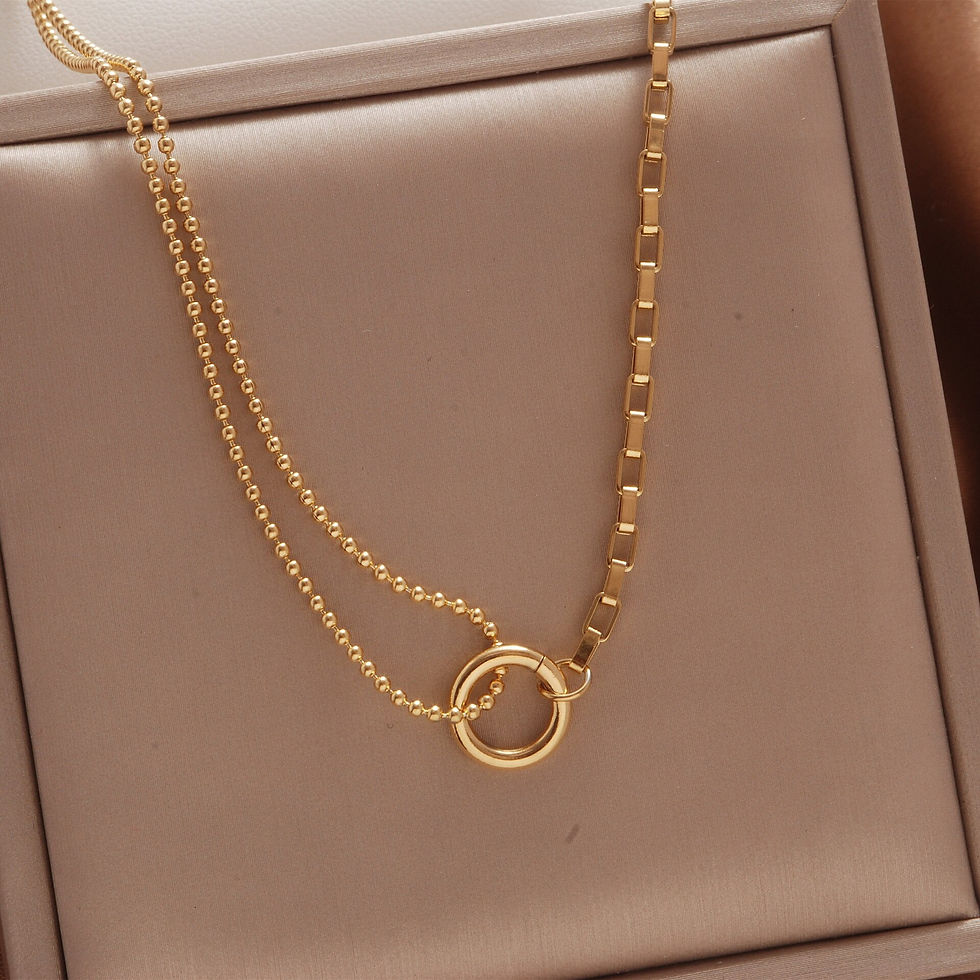 ภาพขนาดย่อ: New Trend Stainless Steel Double Layer Bead Annulation Pendant Necklace For