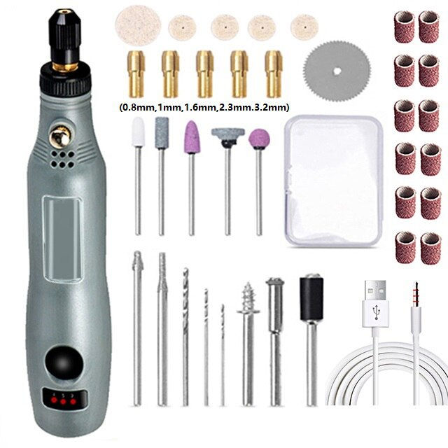 Thumbnail: USB Mini Electric Drill Tool Cordless Rotary Tools Kit DIY Woodworking Engraving